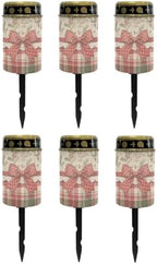 Poceacles Christmas Solar Lights Outdoor Grave Candle for Cemetery Decoration Solar Outdoor Lights for Garden Lawn Backyard Pathway Decor, Christmas Bow Plaid Holly, 6 Pack by Poceacles