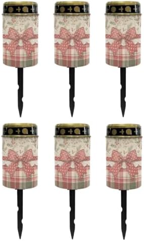 Poceacles Christmas Solar Lights Outdoor Grave Candle for Cemetery Decoration Solar Outdoor Lights for Garden Lawn Backyard Pathway Decor, Christmas Bow Plaid Holly, 6 Pack by Poceacles