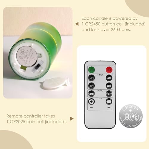 Eywamage Green Glass LED Pillar Candles with Remote Batteries Set of 5 - Image 3
