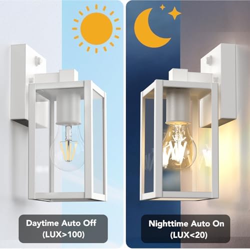 PARTPHONER Dusk to Dawn Outdoor Light Fixtures, 2-Pack Sensor Porch Lights, Waterproof Exterior Wall Sconce Lighting Lamp, Waterproof Wall Lantern for House, Doorway, Garage (White) - Image 3