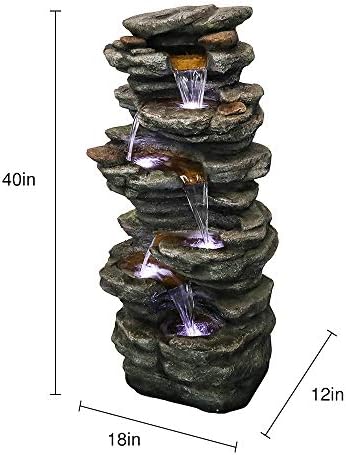 PeterIvan 6-Tier Rockery Outdoor Relaxing Water Fountain - 40” H Outdoor Waterfall Fountain with LED Light for Home&Office Decor, Stone-Liking Cascading Relaxation Garden Fountains for Patio, Garden - Image 4