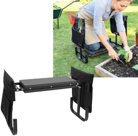 Luocute Garden Kneeler Seat, Heavy Duty Foldable Gardening Stool with 2 Tool Pouches and 10.6 Inch Wide Kneeling Pad, Adjustable Height for Women Men Seniors Gardening Camping Picnics (Black) - Image 5