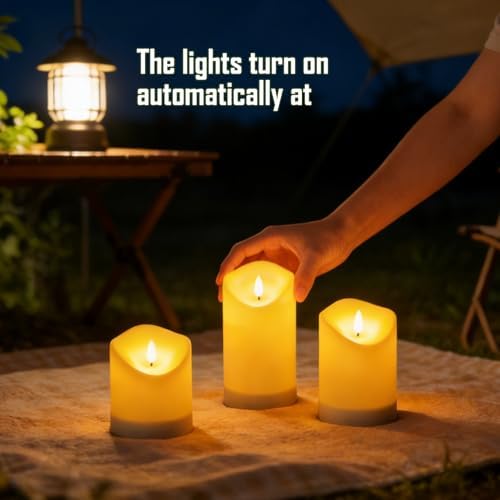 Nimiko Solar Outdoor Waterproof Flameless Candles - 9 Pack Solar & Battery Operated LED Candles, White (D3.25" x 4"/5"/6" Assorted Heights) for Garden, Patio, Outdoor Decoration - Image 5