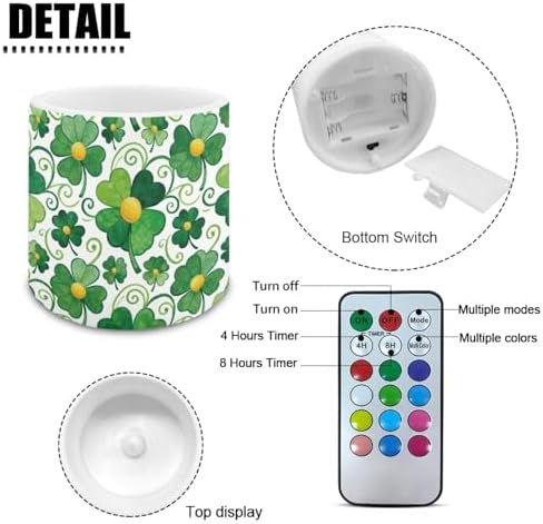 4Pcs LED Candles Bulk Stylish Shamrocks Flickering Flameless Candles with Remote and Timer Battery Operated Pillar Tea Lights for Indoor Outdoor St Paddy's Day Party Decoration - Image 2