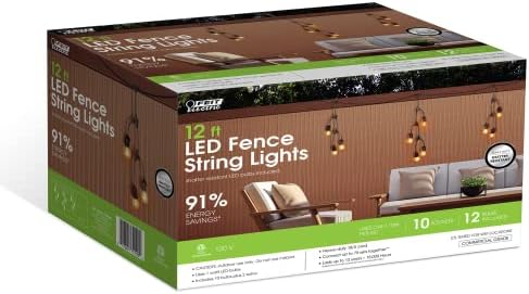 Feit Electric 12ft LED Outdoor Fence String Lights, 10 Sockets, 12pc. S14 LED Bulbs Included, E26 Base, 10 Watts, 2200K, Amber, SLM12-10/FIL - Image 5
