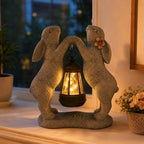 Solar Bunny Couple Garden Statue with Lantern Outdoor Decor - Image 3