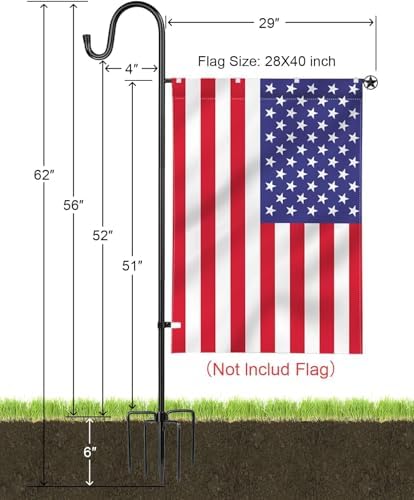 LOPANNY Large Garden Flag Holder Stand Pole for 28 x 40 Flags with Shepherds Hooks for Outdoor - 2 Pack Upgraded Sturdy 60In Yard Flag Post Stake for Outdoor Decor(Without Solar Lights & Flag) - Image 2