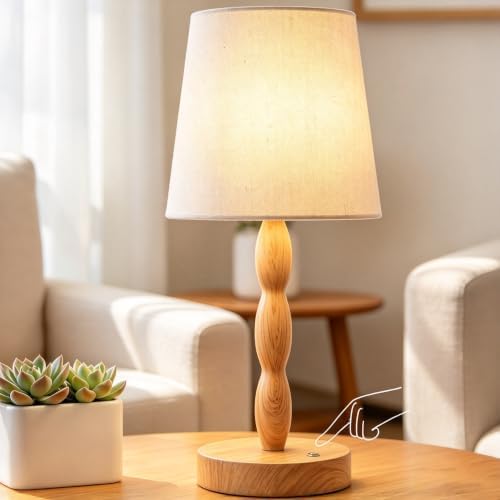 CASTLELIFE Rechargeable Cordless Table Lamp, 5000mAh Battery Powered Touch Desk Lamp, 3-Level & Stepless Dimmable Night Light, Portable Bedside Lamp for Bedroom, Outdoor, Bulb Included, Wood Grain by CASTLELIFE