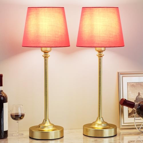 Cordless Table Lamps Rechargeable Set - 2 Pack Brass 4000mAH Battery Operated Lamps for Decor, 3000K Stepless Dimming Touch Control Wireless Lamps for Bedroom, Dining Table, Living Room, Rose Shade by KakanuoLightings