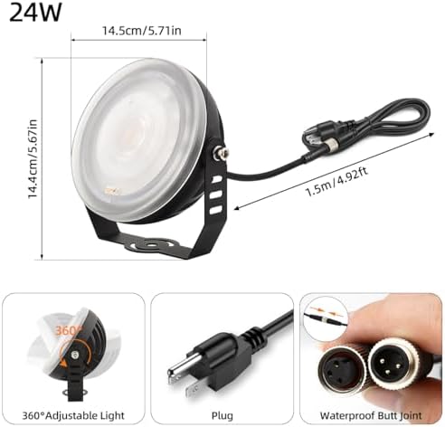 LED Landscape Spotlight, IP67 Waterproof 120V 3000K Edge-Lit Outdoor Spot Light, 270° Adjustable Bracket Thickened Aluminum Light for Yard Garden Tree Architectural Lighting (24 Watts (Gray)) - Image 2