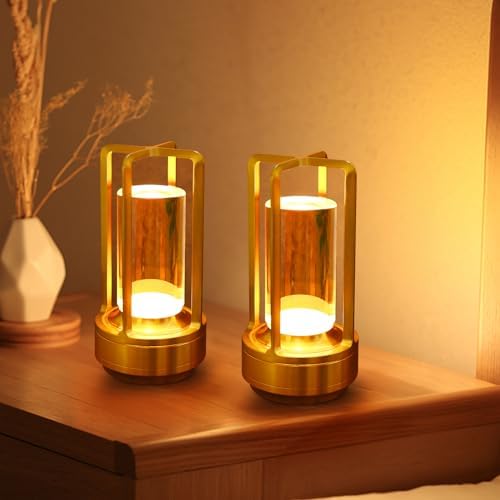 2 Pack Cordless Table Lamps, Rechargeable LED Decorative Lamp with Touch Control, 3 Color Modes & Stepless Dimming, 4200mAh Battery Powered Lamp for Bedroom/Bar/Kitchen/Outdoor, Gift for Home Décor by PIKAFOX