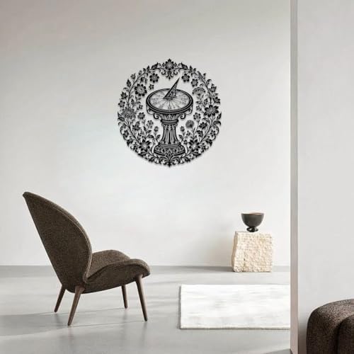 Sundial Flower Garden Metal Wall Art, Metal Signs, Metal Outdoor Decor, Wall Art Decor, Vintage Gothic Artwork, Elegant Wall Decoration for Living Room Bedroom Office Wall Sculpture Decor (Black,20Inch) - Image 6
