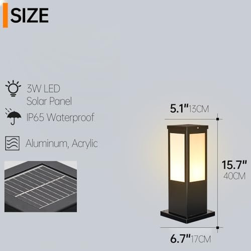 Solar Landscape Path Light Iron Housing Pathway Light 3W Luxury LED Bollard Lighting Fixture IP65 Waterproof Garden Floor Lamp Outdoor Walkway Lights for Lawn Courtyard Driveway Decoration - Image 2
