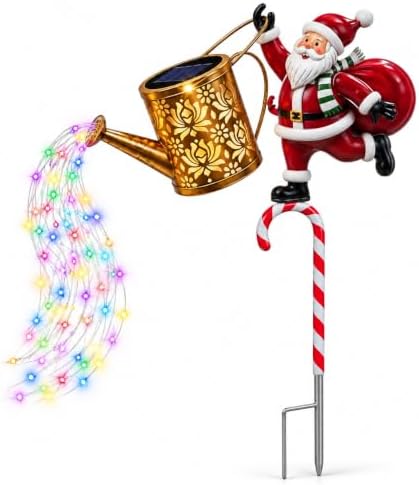 Solar Santa Watering Can Light, Christmas Garden Stake with Colorful LEDs - Image 7