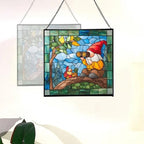 Gnome with Bird Watching Stained Glass Suncatcher – Square Hanging Window Panel for Home, Garden, Nursery, Halloween, Christmas, Memorial Day – Whimsical Glass Art Gift for Gnome Lovers yhkgtd - Image 4