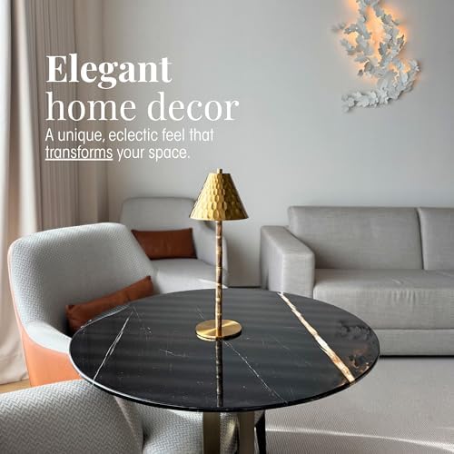 Bamboo Cordless LED Table Lamp – Rechargeable 24-Hour Battery, Dimmable Warm Light, Portable Wireless Lamp with Remote for Indoor/Outdoor Use, Home, Patio, Restaurant – (TEXTURED GOLD), 14.76" Tall - Image 4
