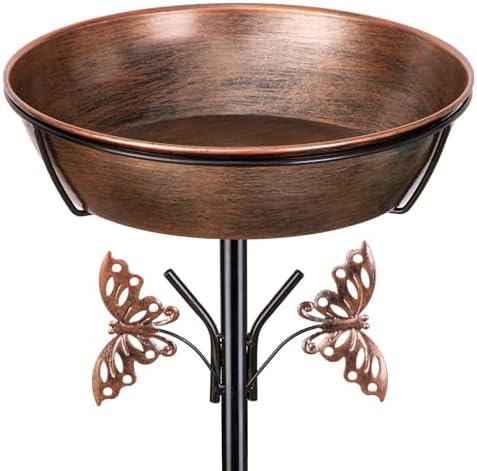 40In Metal Bird Bath for Outdoors,Removable 3" Deep 13" Dia Bowl Heavy-Duty Base,Standing Birdbath Feeder Rust-Proof Birdbaths for Garden Yard Patio Lawn Decor by HoLarXuQ