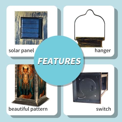 Solar Lantern Mid Century Stained Glass Fox Outdoor Waterproof Garden Hanging Lantern Solar Powered Lighting Outside Solar Light for Patio Yard Camping, Gifts for Women Mom - Image 5