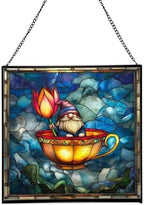 Gnome in Tulip Teacup Stained Glass Suncatcher – Square Hanging Window Panel for Home or Greenhouse – Whimsical Glass Art Gift for Garden Lovers, Christmas, Halloween, Father Days dXYmAm by Custom