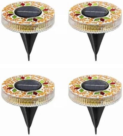 Outdoor Waterproof Mosaic Solar Ground Lights, Solar Disc Lights Outdoor Waterproof, Waterproof Colorful Glass LED Stake for Pathway Walkway Yard Patio Lawn(Yellow) by Unknown