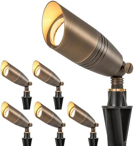 LUTEC Solid Brass Low Voltage Landscape Lighting, 12V Heavy Duty Waterproof Landscape Spotlights Bronze, Wired Uplights Outdoor Fixtureswith ABS Spike, Garden Yard Pathway Tree Without Bulb, 6 Pack by LUTEC