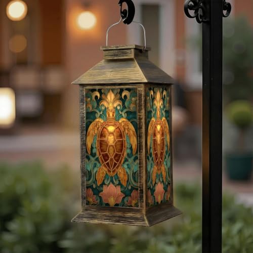 Solar Lantern Mid Century Stained Glass Sea Outdoor Waterproof Garden Hanging Lantern Solar Powered Lighting Outside Solar Light for Patio Yard Camping, Gifts for Women Mom - Image 6