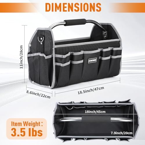 Kowsinde 18 Inch Tool Bag, Electrician Tool Bag, Open Top Tool Bags, 26 Pockets Can Hold Many Tools, Steel Handle and Removable Shoulder Strap - Image 2