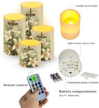 Set of 4 Flameless Candles Bulk Retro Lily Floral Battery Operated Candles with Color Changing Timer Remote Control Cross Printed LED Pillar Lights for Patio Porch Lanterns Home Decor - Image 2