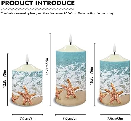 Cozeyat Flickering Flameless Candles with Remote Summer Beach Starfish Scenery Design LED Tea Lights 3 Pack, Candles Battery Operated Pillar LED Candles Table Centerpiece - Image 6