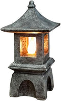 Solar Pagoda Lantern Japanese-Style with LED Flickering Flame Light, Zen Garden Statue Waterproof Resin Stone Finish Outdoor Decorations for Patio Yard Lawn, Housewarming Gifts for Mom Women by Unknown