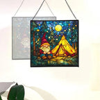 Night Camp Gnome Stained Glass Suncatcher – Square Hanging Window Panel for Home or Greenhouse – Whimsical Glass Art Gift for Garden Lovers, Christmas, Halloween, Father Days zeJ7nJ - Image 4