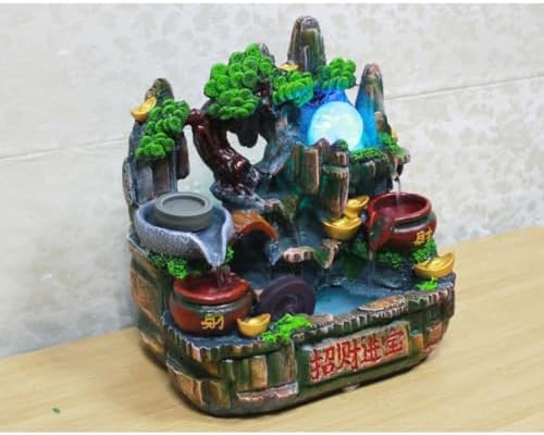 LUNIZ Waterfall Fountain Tabletop Fountain Rockery Water Fountain Office Desktop Decoration Creative Resin Decorative Ornaments for Home Office - Image 4