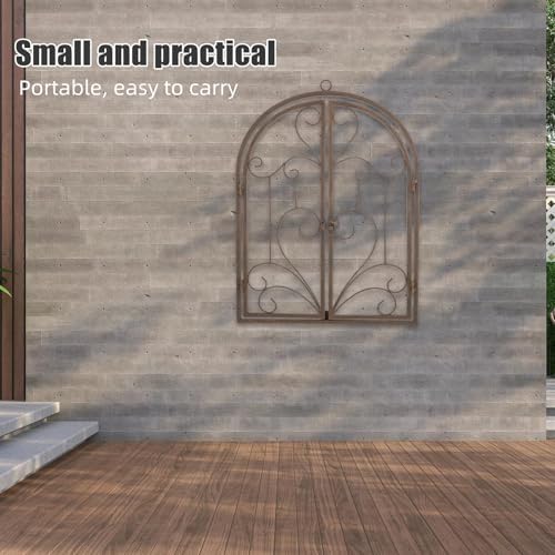 FONDOTIN Faux Window Wall Decor: Iron Art Rustic Window Frame For Garden And Entryway - Farmhouse Wall Art Vintage Decoration For Indoor And Outdoor 13.8"X18.3" Light Brown - Image 4