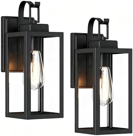 Black Outdoor Wall Lantern 2 Pack, 14 Inch Outdoor Porch Lights Wall Mount, Waterproof Exterior Wall Lamp Fixture, Outside Decorative Sconce Wall Lighting for Porch, House, Garage by WISBEAMSmart