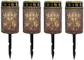 Poceacles Solar Powered Flameless Candle Cemetery Votive Candles Waterproof Outdoor Memorial Solar Stake Lights Home Outdoor Decoration, Cross Rose Bible Book Print Brown, 4 Pcs by Poceacles