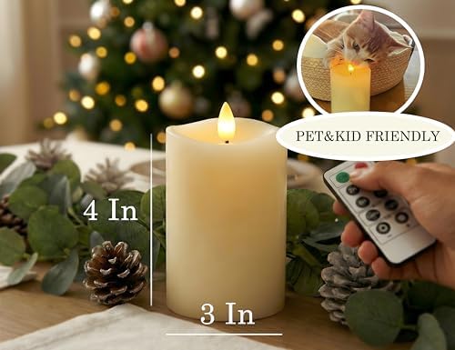 Flameless Pillar Candles Flickering with Remote Timer, Battery Operated LED Candles Up to 400 Hours, 3D Moving Flame Real Wax Candles. (Ivory Melted Top) - Image 3
