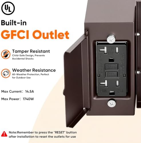 BesLowe 10'' Motion Sensor Outdoor Wall Light with GFCI Outlet, Matte Brown - Image 2