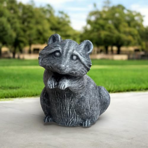 OLOMA Realistic Raccoon Stone Garden Statue Handmade Coon Concrete Outdoor Animal Sculpture Cement Yard Ornament Lawn Patio Porch Flower Bed Rustic Wildlife Decor Animal Lover Gift by OLOMA