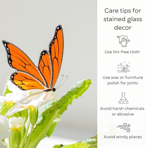 Morpho & Monarch Butterfly Plant Stake Set - Blue & Orange Decorative Plant Stakes for Indoor - Colorful Insect Plant Accessories for Pots & Garden Decor - Gift for Plant Lovers (Orange Monarch Stake) - Image 3
