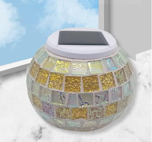 Solar Outdoor Table Lamp, Solar Powered Mosaic Glass Ball Garden Lights Waterproof Color Changing Mood Night Lights (G) - Image 6