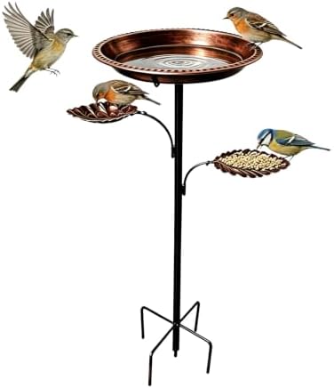 Outdoor Bird Bath with 2 Feeders Included, 12 Inch Bowl 36 Inch Tall Vintage Copper 5-Prong Stake Weatherproof Birdbaths for Backyard Decor by Unknown