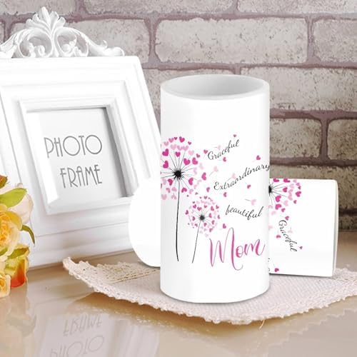 Pink Dandelion Flower Flameless LED Candles Electric Candles Set of 2 with Remote Control Timer Multicolor Light Happy Mother's Day Deor Gifts for Mom - Image 3