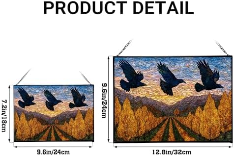 Crows Flying Over Autumn Orchard Rectangular Stained Glass Suncatcher – Hanging Window Panel with Animal & Nature Scene – Vibrant Glass Art Gift for Wildlife, Fantasy, Nature Lovers emGCYx - Image 4