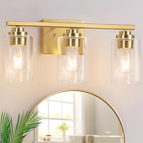 VerRon 19" Gold Modern Vanity Lights Over Mirror with Clear Glass Shades by WelcometoVerRon
