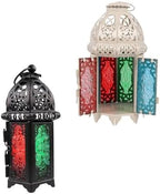 Luxshiny Moroccan Style Iron Glass Candle Lantern Tealight Holder Decorative Hanging Candle Lamp Home Ornament 2pcs for Indoor Outdoor Patio Décor by Luxshiny