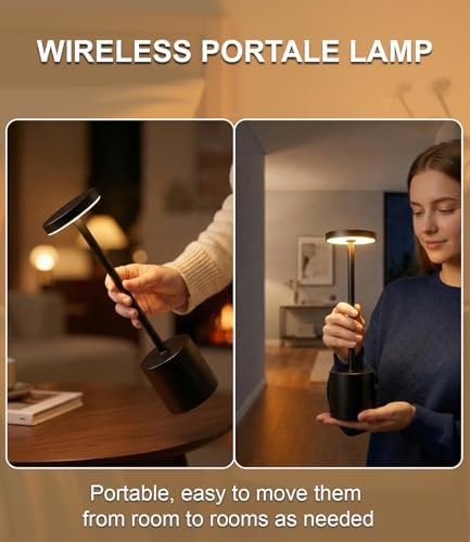 Swinerton Black Cordless Table Lamp, Rechargeable 5000mAh Battery Powered Wireless Table Light, 3 Color Dimmable Lighting, Patio Outdoor Table Lamp, Bedside Night Lamp, Ambient Light for Dining - Image 4