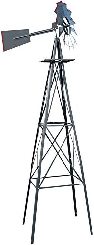 lapday 8FT Ornamental Windmill, Outdoor Backyard Garden Decoration Weather Vane, Heavy Duty Metal Wind Mill Weather Resistant (Gray) - Image 4