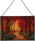 Path Through Glowing Autumn Forest Rectangular Stained Glass Suncatcher – Hanging Window Panel with Animal & Nature Scene – Vibrant Glass Art Gift for Wildlife, Fantasy, Nature Lovers 1GorZh by Custom