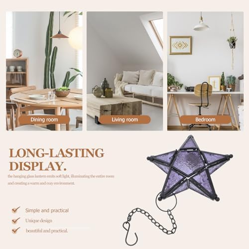 VANZACK Hanging Star Glass Lantern Candle Holder Purple Vintage Five-Pointed Star Decorative Indoor Rustic Pendant for Wedding Home Party Décor - Image 4