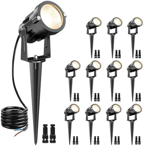 15W Low Voltage Landscape Lights, LEDVIE 12 Pack LED Landscape Lighting Outdoor 12V Warm White LED Landscape Light Waterproof Garden Pathway Lights Wall Tree Flag Spotlight with Spike Stand by Unknown